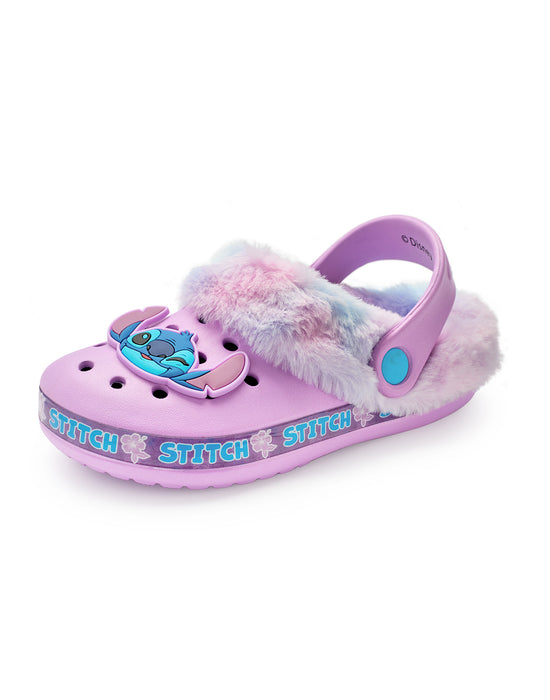 Disney Stitch Fur Lined Girls Purple Clogs