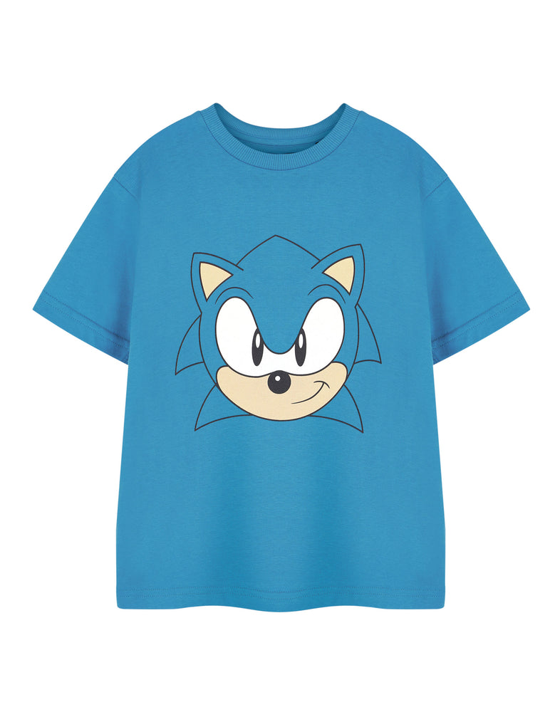 Sonic the Hedgehog Big Face Boys Blue Short Sleeved T-Shirt