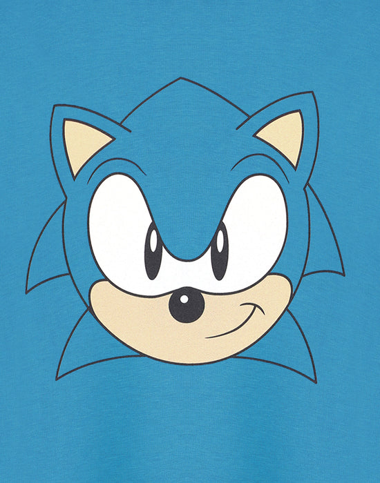 Sonic the Hedgehog Big Face Boys Blue Short Sleeved T-Shirt