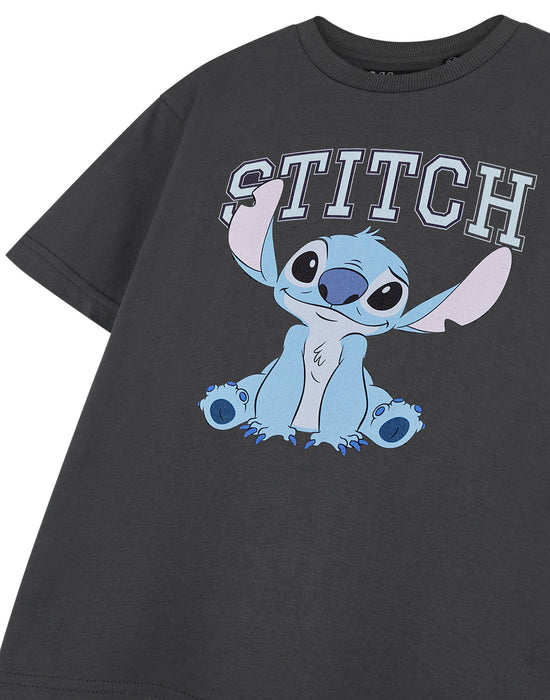 Disney Lilo & Stitch College Girls Grey Short Sleeved T-Shirt