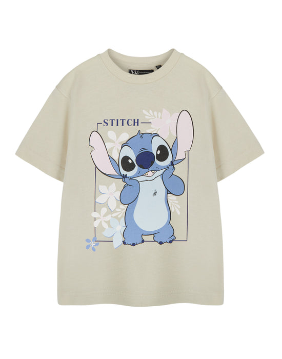 Disney Lilo & Stitch Big Stitch Girls Beige Short Sleeved T-Shirt