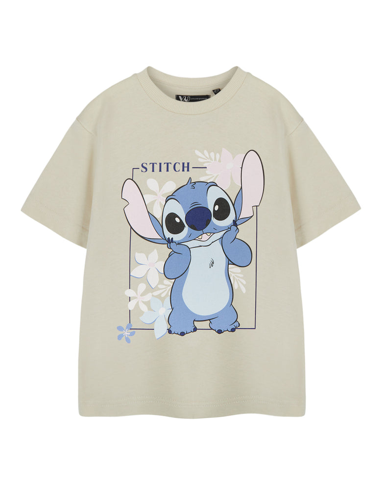 Disney Lilo & Stitch Big Stitch Girls Beige Short Sleeved T-Shirt