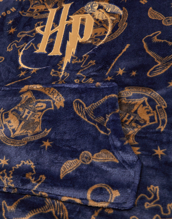 Harry Potter Embroided Logo Girls Blue Blanket Hoodie