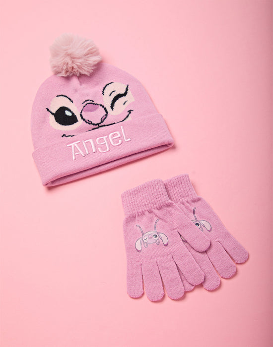 Disney Lilo Stitch Girls Pink Beanie Hat Gloves Set — Vanilla