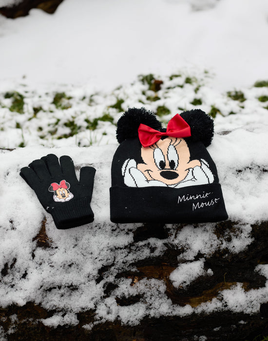 Disney Minnie Mouse Girls Beanie Hat Gloves Set — Vanilla