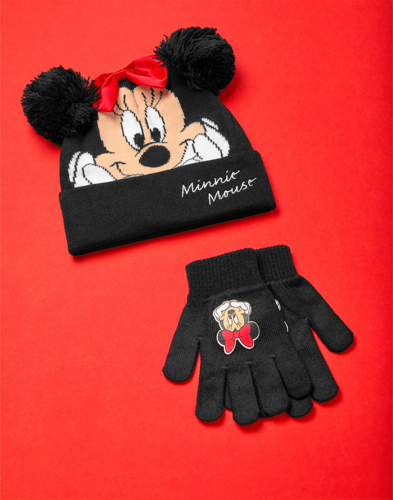 Disney Minnie Mouse Girls Beanie Hat Gloves Set — Vanilla
