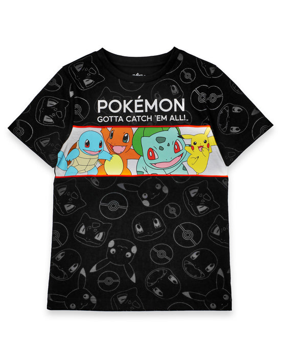 Pokemon Multi Character Boys Black Short Sleeved T-Shirt