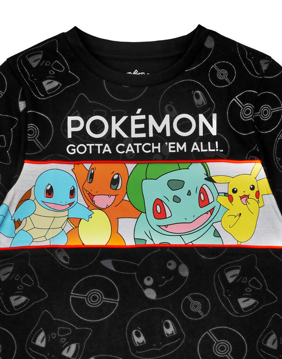 Pokemon Multi Character Boys Black Short Sleeved T-Shirt
