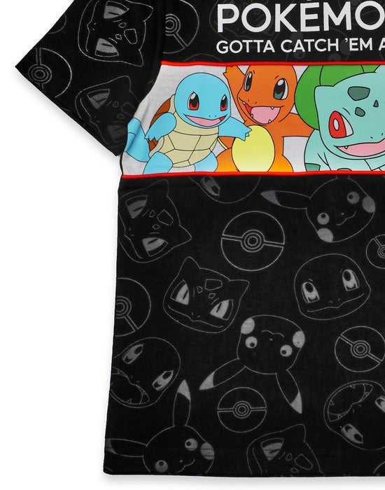 Pokemon Multi Character Boys Black Short Sleeved T-Shirt