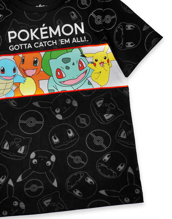 Pokemon Multi Character Boys Black Short Sleeved T-Shirt