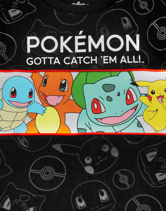 Pokemon Multi Character Boys Black Short Sleeved T-Shirt