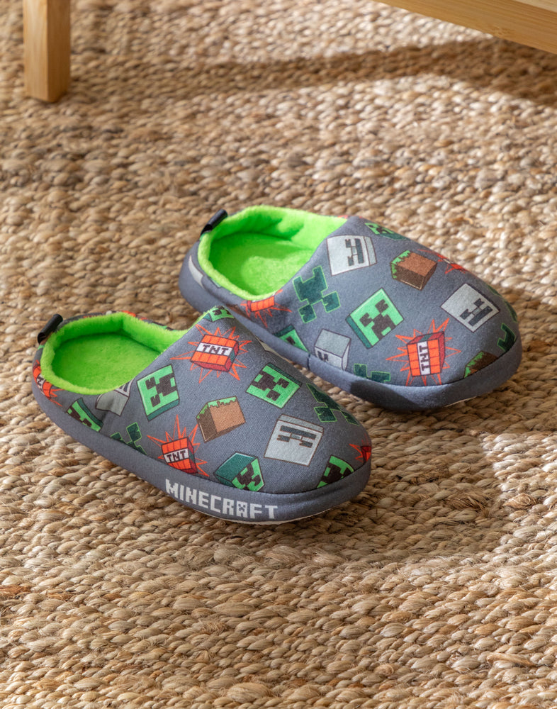 Minecraft Boys Grey Loafer Slippers