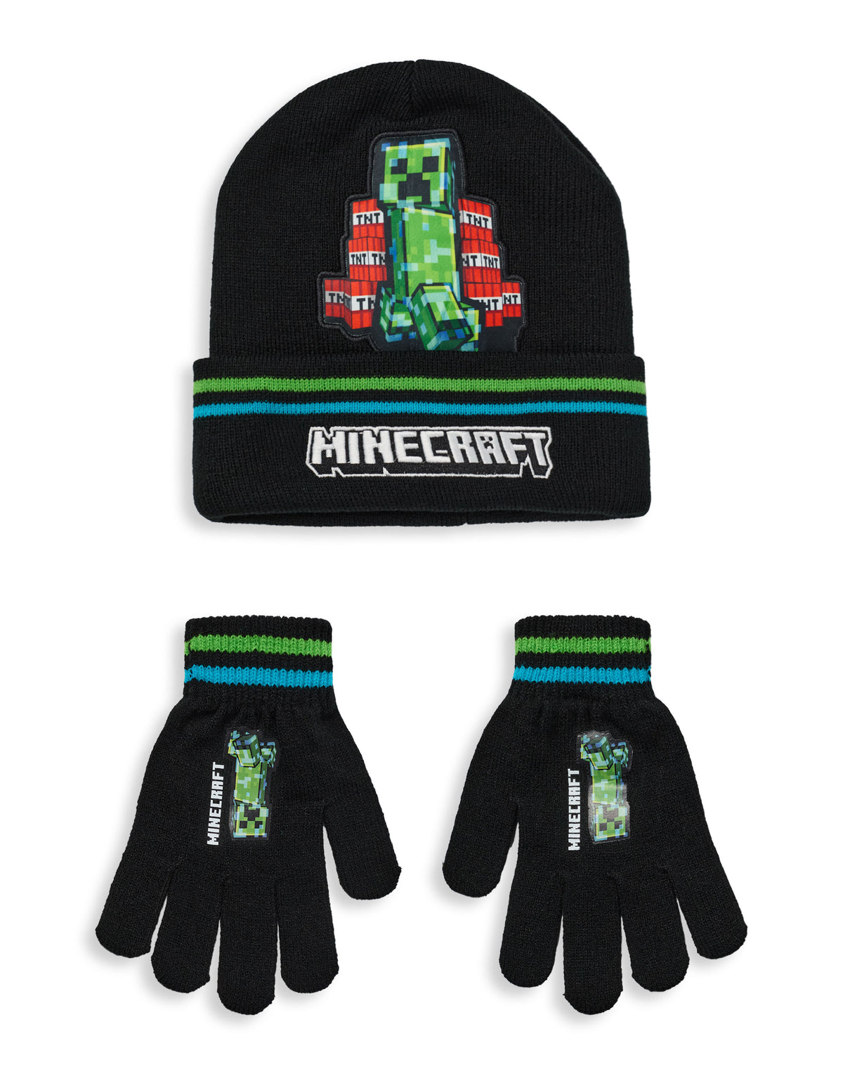 Minecraft Creeper & TNT Boys Black Beanie and Gloves Set — Vanilla
