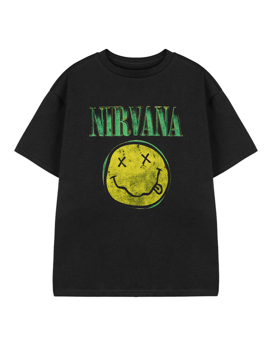 Nirvana Yellow Logo Unisex Kids Black Short Sleeved T-Shirt