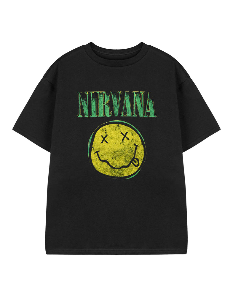 Nirvana Yellow Logo Unisex Kids Black Short Sleeved T-Shirt