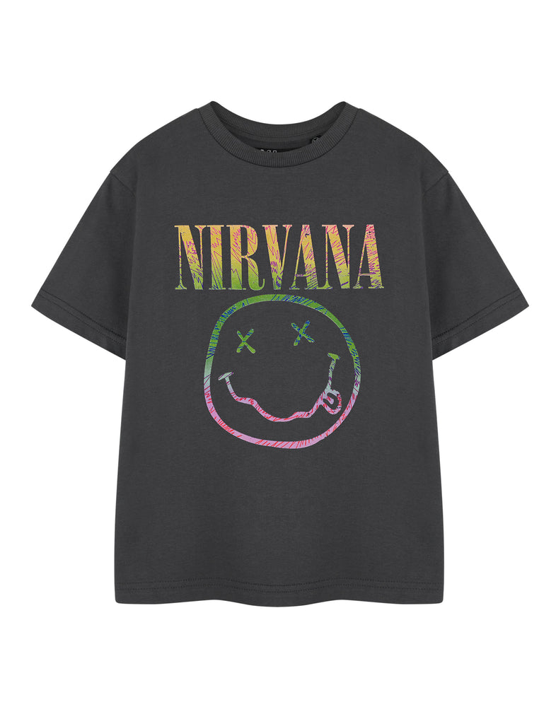 Nirvana Rainbow Logo Kids Unisex Kids Grey Short Sleeved T-Shirt