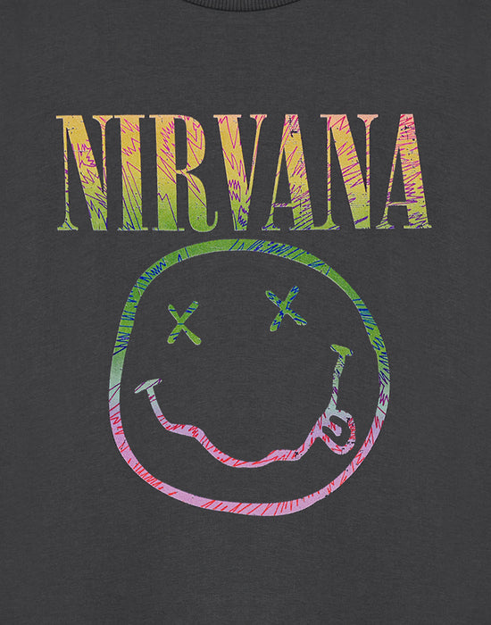 Nirvana Rainbow Logo Kids Unisex Kids Grey Short Sleeved T-Shirt