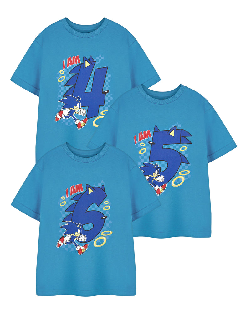 Sonic the Hedgehog Birthday Age Six Boys Blue Short Sleeved T-Shirt