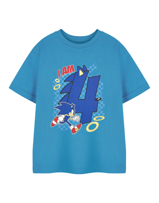 Sonic the Hedgehog Birthday Age Six Boys Blue Short Sleeved T-Shirt