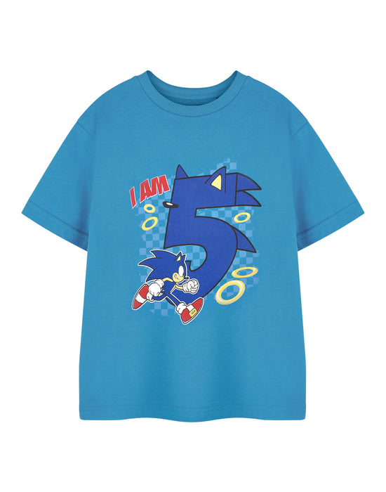 Sonic the Hedgehog Birthday Age Six Boys Blue Short Sleeved T-Shirt