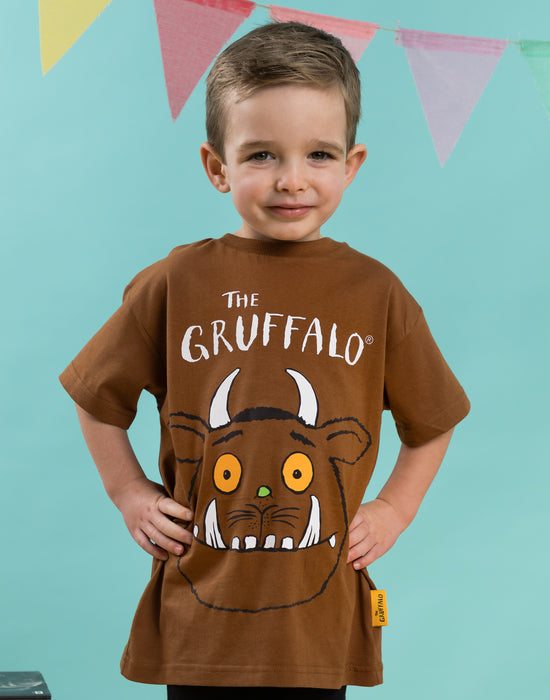 The Gruffalo Big Face Unisex Kids Brown Short Sleeved T-Shirt