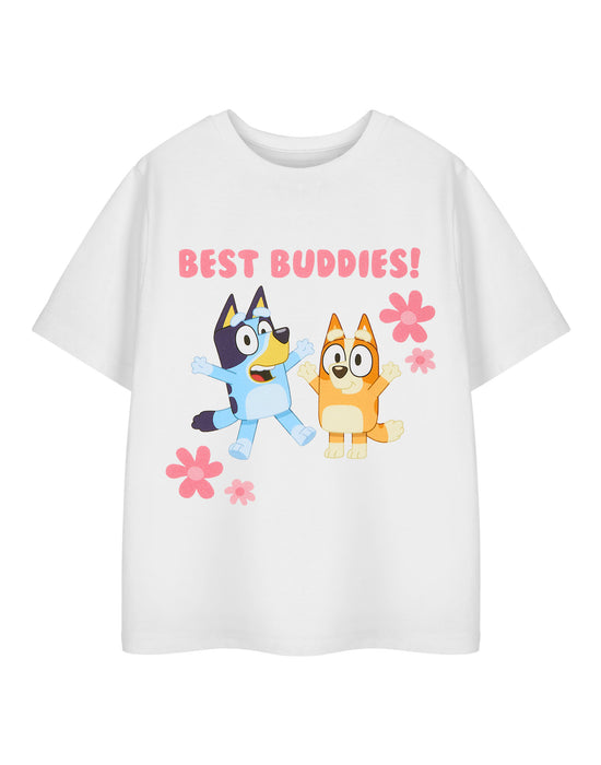 Bluey Best Buddies Girls White Short Sleeved T-Shirt