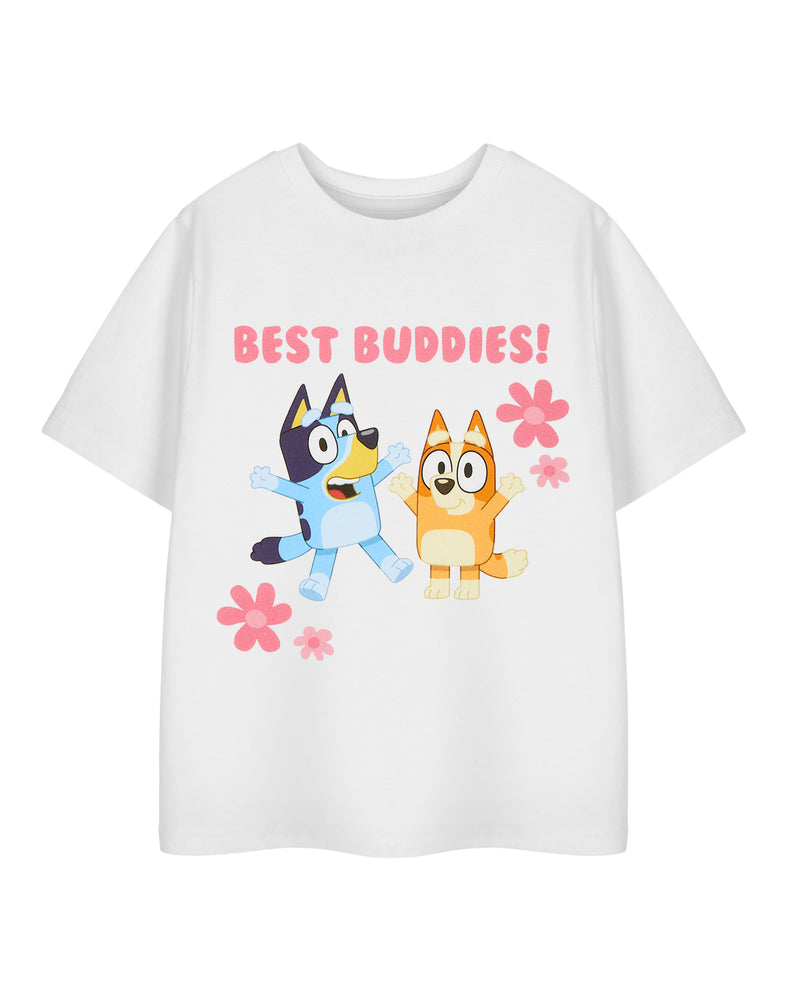 Bluey Best Buddies Girls White Short Sleeved T-Shirt