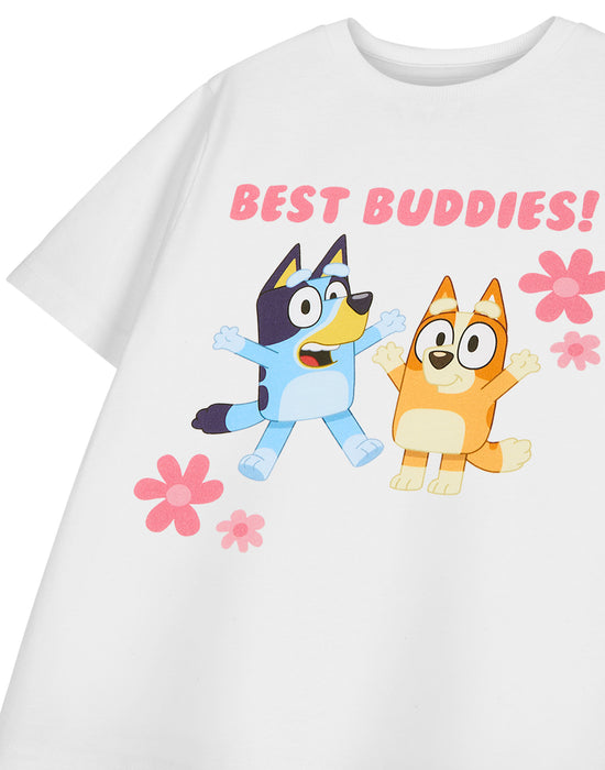 Bluey Best Buddies Girls White Short Sleeved T-Shirt