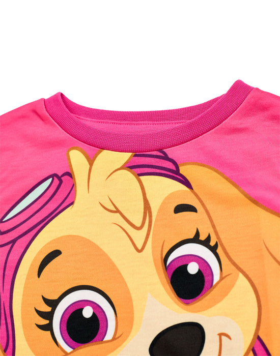 Pyjama Long Fille Paw Patrol Skye – Ensemble Officiel Coton Doux Rose, Manches Courtes + Pantalon Long