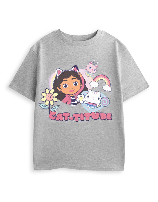 Gabby's Dollhouse Cat-titude Girls Grey Short Sleeved T-Shirt