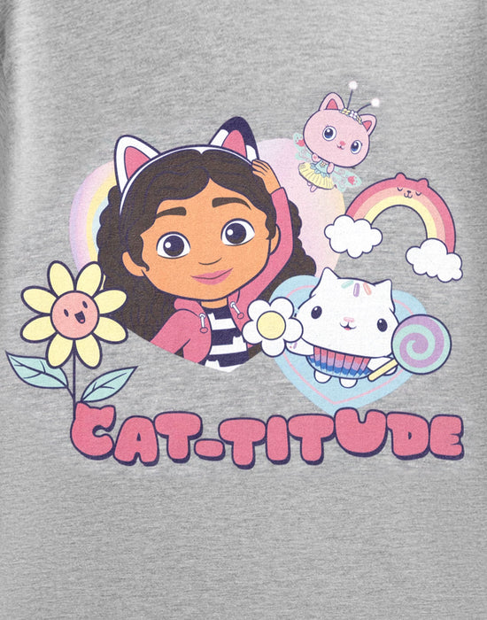 Gabby's Dollhouse Cat-titude Girls Grey Short Sleeved T-Shirt