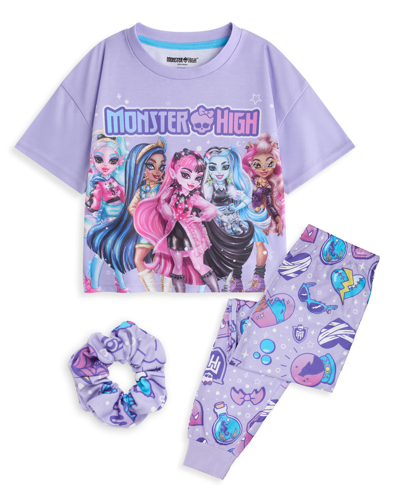 Monster High Character Group Girls Purple Short Sleeve Long Leg Pyjama Set