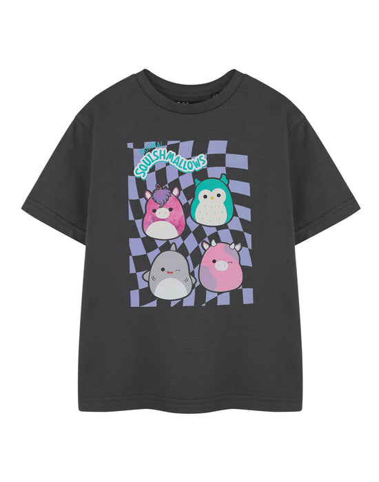 Squishmallows Checkerboard Girls Grey Short Sleeved T-Shirt