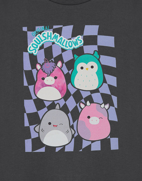 Squishmallows Checkerboard Girls Grey Short Sleeved T-Shirt