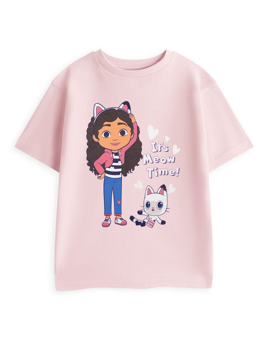 Gabby's Dollhouse Its Meow Time Girls Pink Short Sleeved T-Shirt