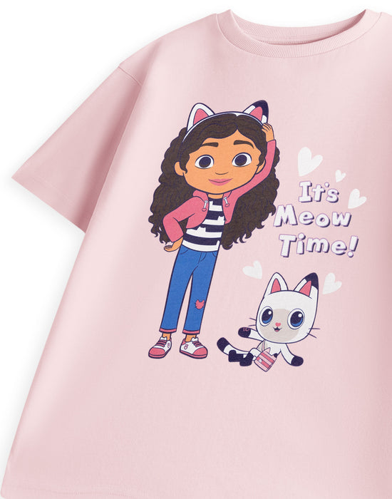 Gabby's Dollhouse Its Meow Time Girls Pink Short Sleeved T-Shirt