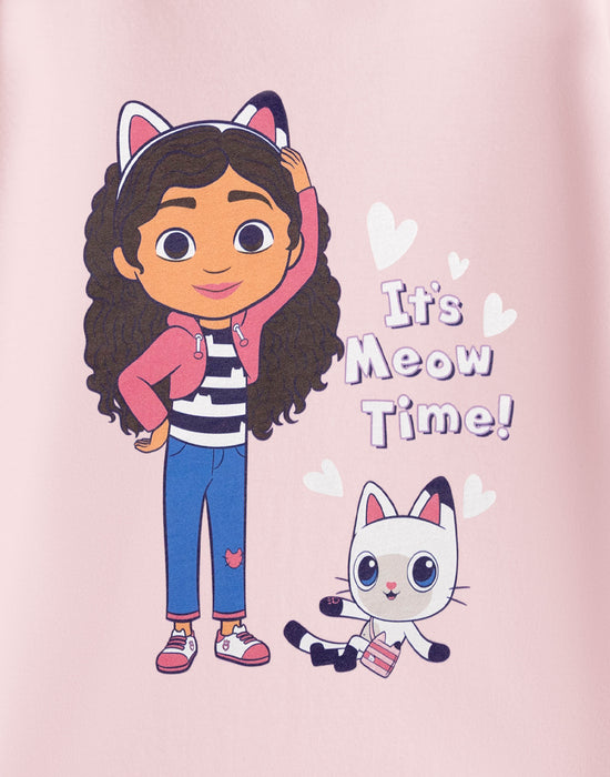 Gabby's Dollhouse Its Meow Time Girls Pink Short Sleeved T-Shirt