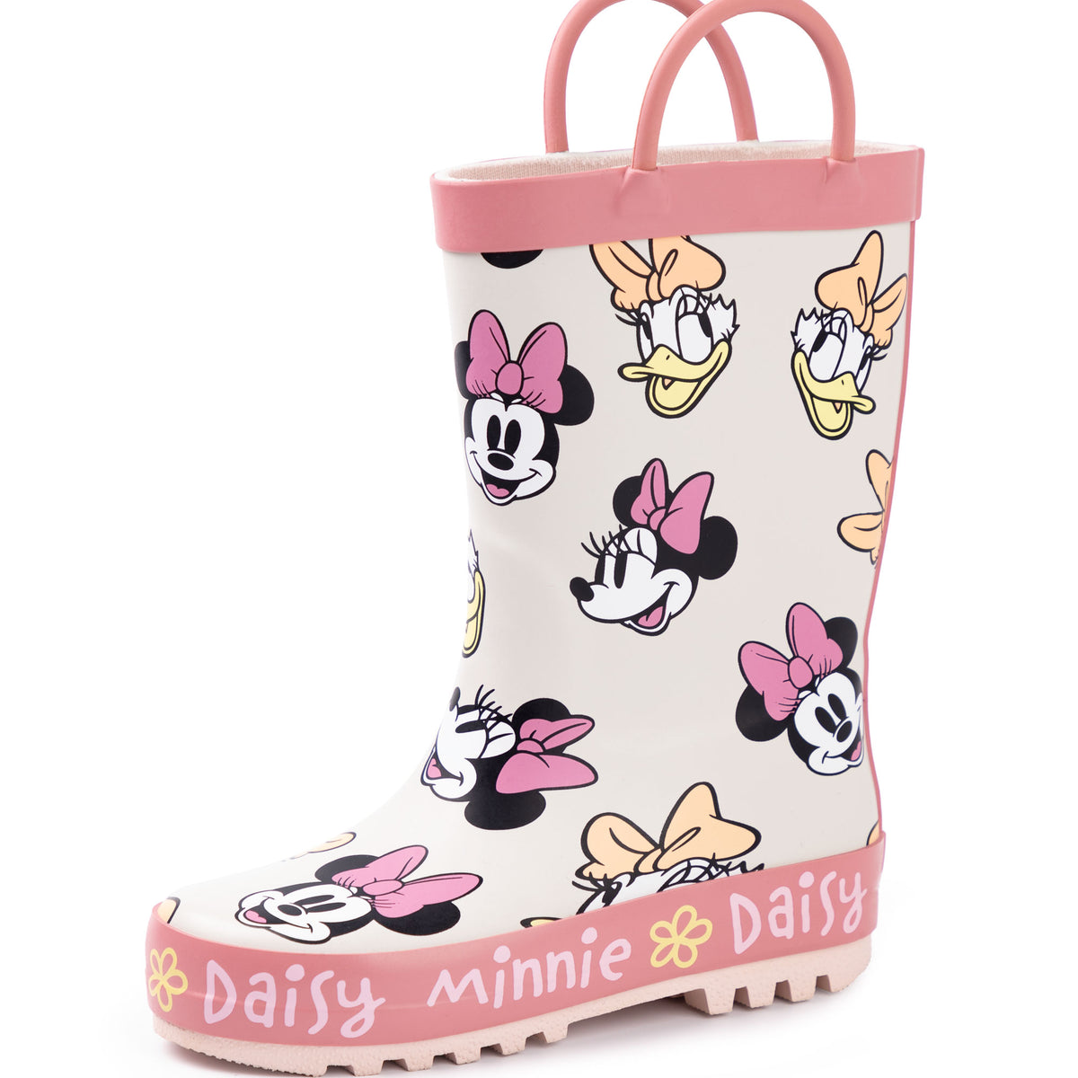 Disney Minnie And Daisy Girls Pink Wellington Boots with Handles