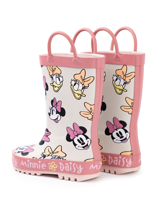 Disney Minnie And Daisy Girls Pink Wellington Boots with Handles
