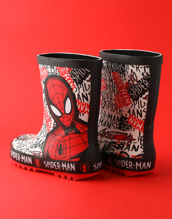 Spiderman Character Boys Red Wellington Boots without Handles