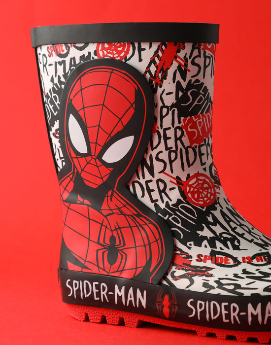 Spiderman Character Boys Red Wellington Boots without Handles