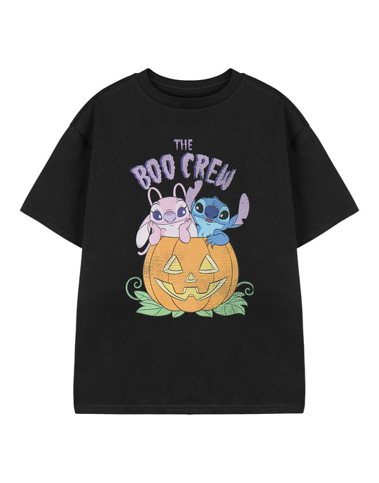 Disney Lilo & Stitch BOO Crew Girls Black Short Sleeved T-Shirt