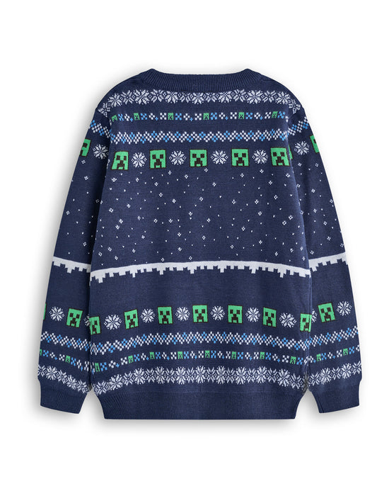 Minecraft Creeper Boys Blue Christmas Jumper