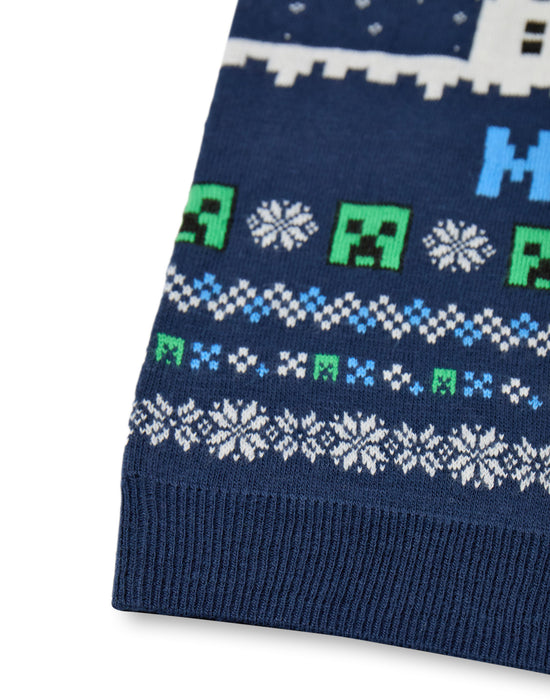 Minecraft Creeper Boys Blue Christmas Jumper