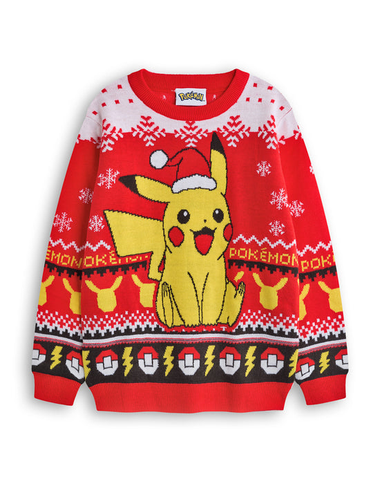 Pokemon Pikachu Boys Red Christmas Jumper - Main Image