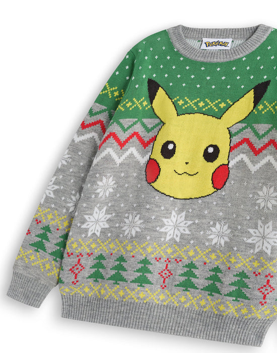 Pokemon Pikachu Boys Grey Christmas Jumper