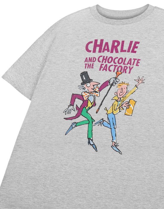 Roald Dahl Charlie and The Chocolate Factory Unisex Kids Grey Short Sleeved T-Shirt