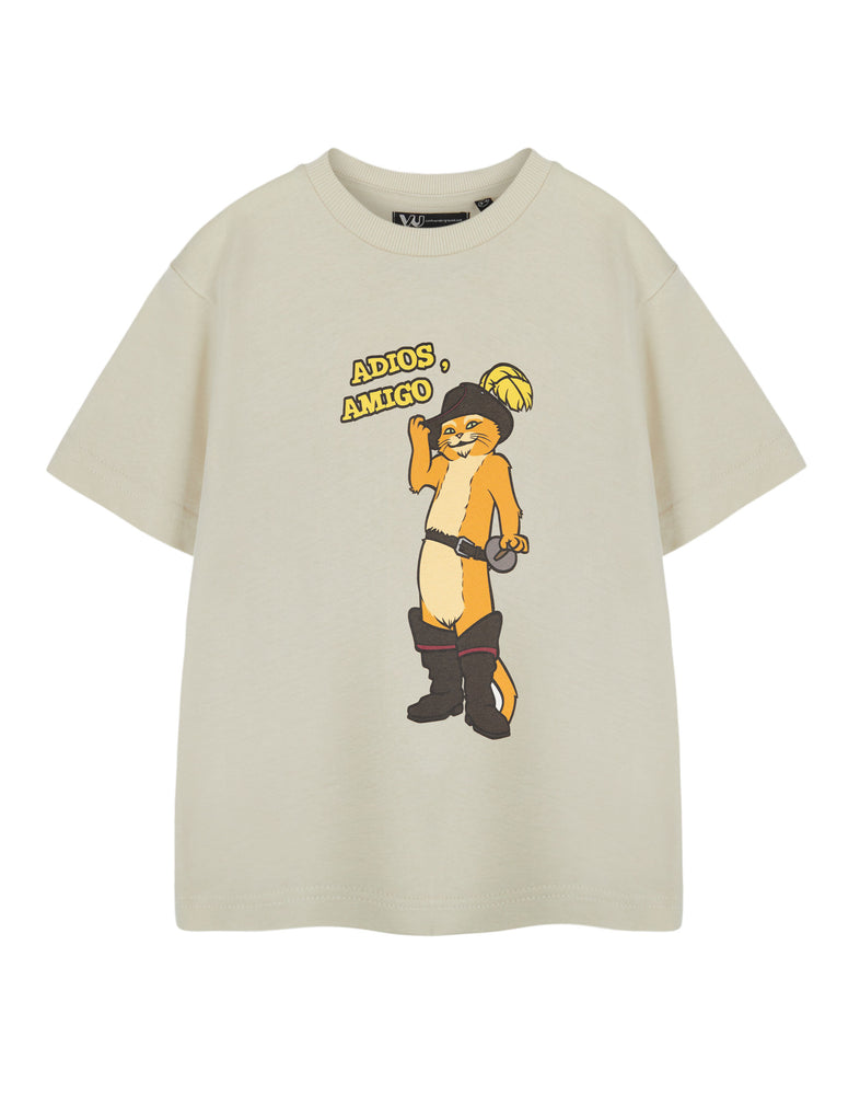 Shrek Puss In Boots Unisex Kids Beige Short Sleeved T-Shirt