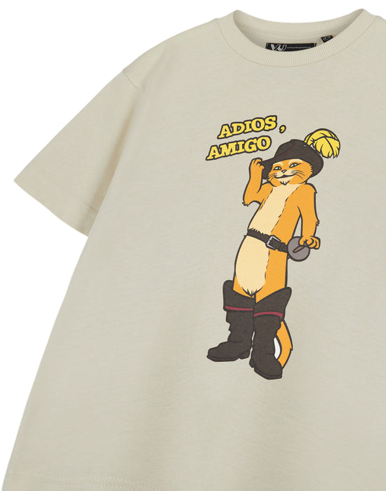 Shrek Puss In Boots Unisex Kids Beige Short Sleeved T-Shirt