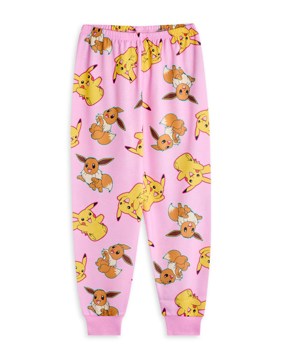Pokemon Pikachu & Eevee Girls Pink Multi-Pack of 2 Short Sleeve Long Leg Pyjama Set